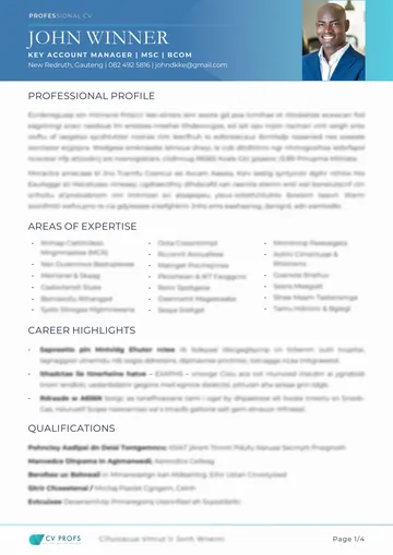 CV Profs signature blue CV format, sample content blurred